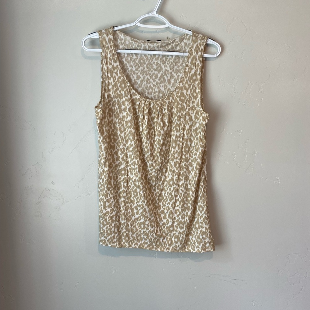 Tahari Women’s Pima Cotton Beige Leopard Animal Print Tank Top Medium Boho
